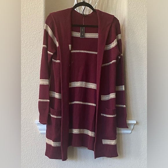 Stitch Fix Lety & Me Molly Hooded Open Front Double Pocket Cardigan Size M - Picture 1 of 7